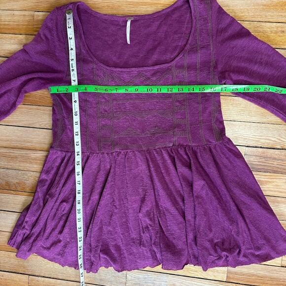 Free People | Justyna Babydoll Boho Long Sleeve Blouse in Raspberry Jam | Size M - Picture 12 of 12